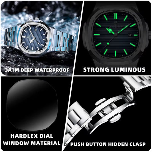 2025New Men Stainless Steel Watch Quartz Waterproof Male Clock Business Watch Mens Watches Top Brand Luxury Men Watch